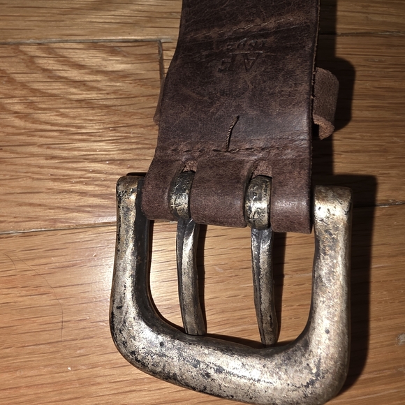 VINTAGE Abercrombie & Fitch Brown Leather Belt with Antiqued HEAVY Metal Buckle main image 5